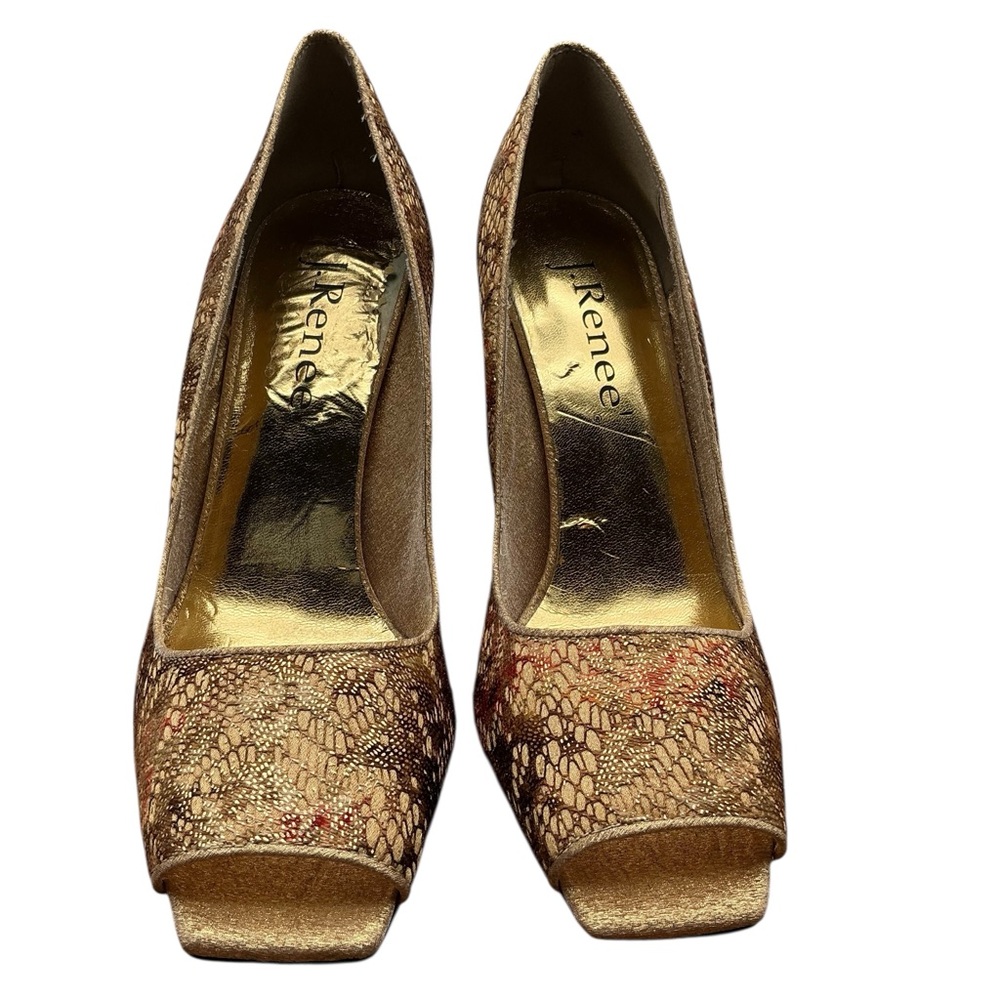 NWT J.‎ Renee Gold Peep-Toe Heels size 10W